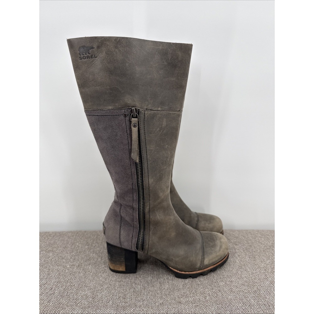 Sorel Womens Addington Distressed Gray Leather Tall Heeled Boot Size 8.5 Fall - Picture 4 of 9